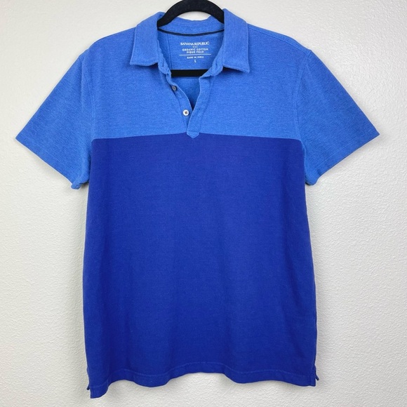 Banana Republic Factory Men's Large Organic Cotton Pique Polo Blue Colorblock - Picture 1 of 12